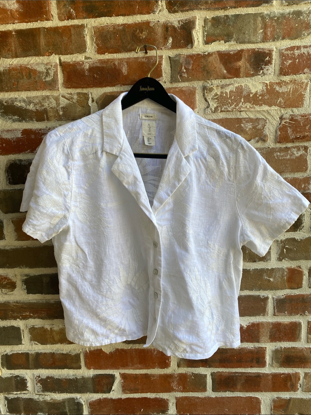 Joie 100% Linen button up shirt embroidered floral texture